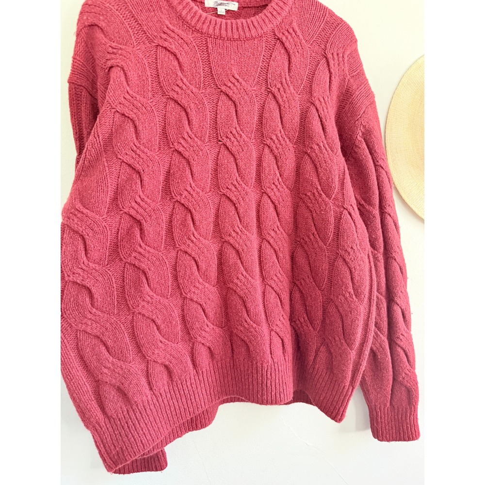 Madewell | NWOT Cable-Knit Wool Crewneck Sweater Heather Garnet Red | Sz L - Picture 4 of 9